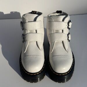 Dr. Martens woman’s White Leather Boots with flower buckle size 10 NEW